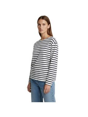 Zara Navy Blue White Breton Striped Long Sleeve Boatneck Top Women’s Size Medium